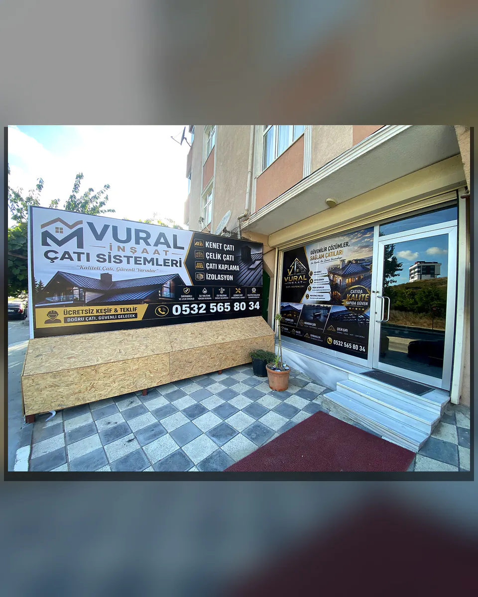 OVEC Reklam tarafından uygulanan cephe tabelası ve kurumsal görünüm - Vural Çatı — Uygulama fotoğrafı 01